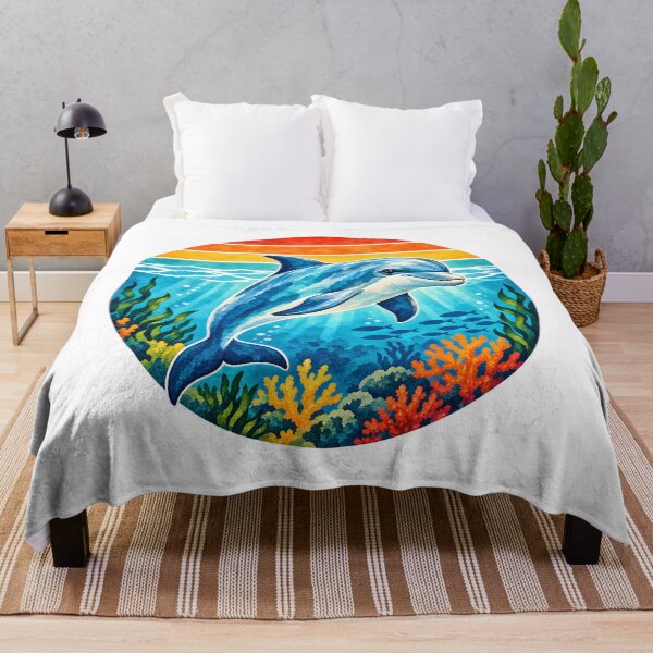 Item preview, Retro colorful dolphin underwater designed and sold by trendspatterns.