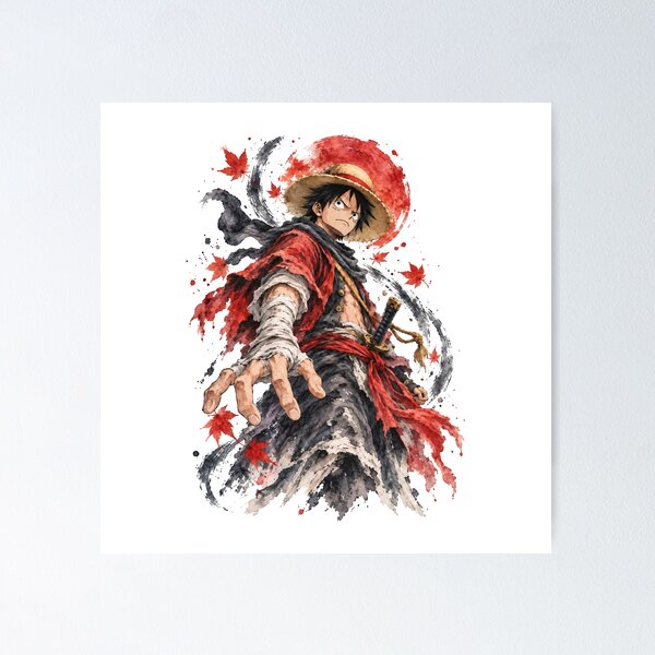 Item preview, Luffy One Piece Samurai Warrior Watercolor Art - Straw Hat Ronin T Shirt designed and sold by Dlvznbm.
