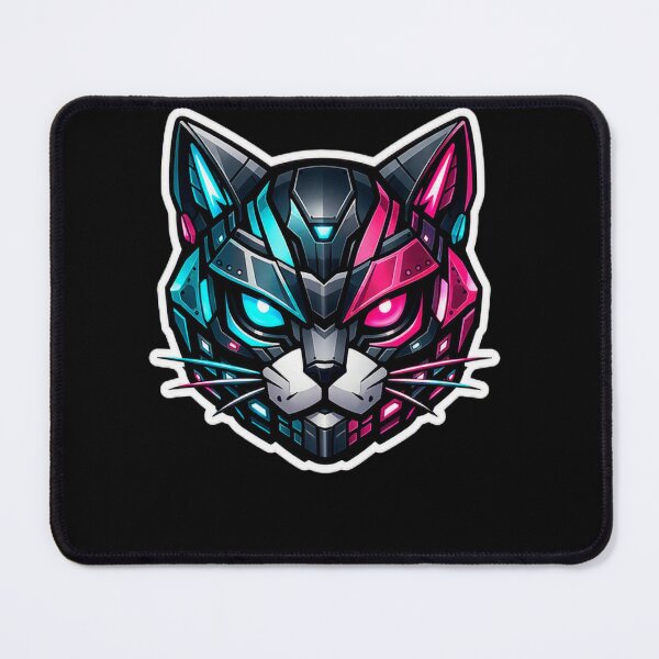 Item preview, Cyberpunk Mecha Cat Neon Glowing Robotic Feline Helmet Sticker designed and sold by CyberPaws Art.