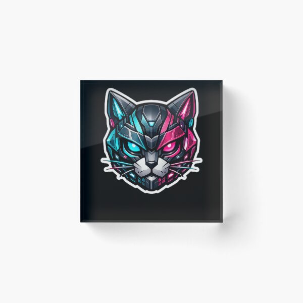 Item preview, Cyberpunk Mecha Cat Neon Glowing Robotic Feline Helmet Sticker designed and sold by CyberPaws Art.