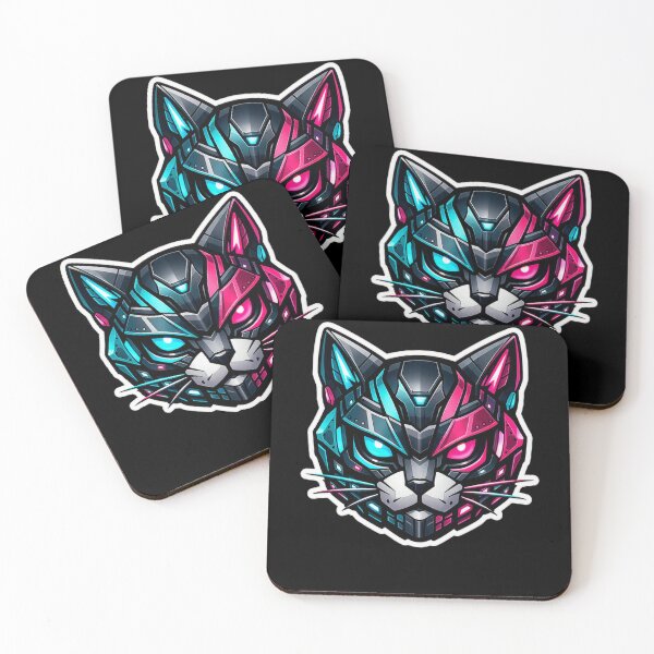 Item preview, Cyberpunk Mecha Cat Neon Glowing Robotic Feline Helmet Sticker designed and sold by CyberPaws Art.