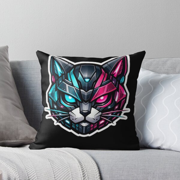 Item preview, Cyberpunk Mecha Cat Neon Glowing Robotic Feline Helmet Sticker designed and sold by CyberPaws Art.