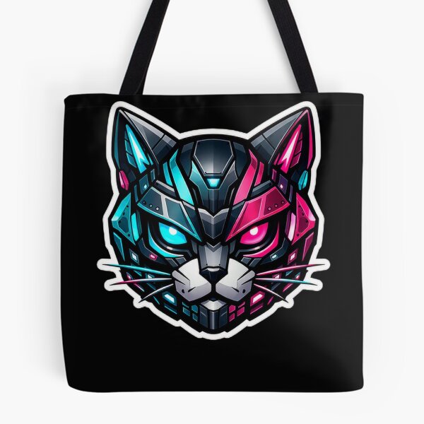 Item preview, Cyberpunk Mecha Cat Neon Glowing Robotic Feline Helmet Sticker designed and sold by CyberPaws Art.