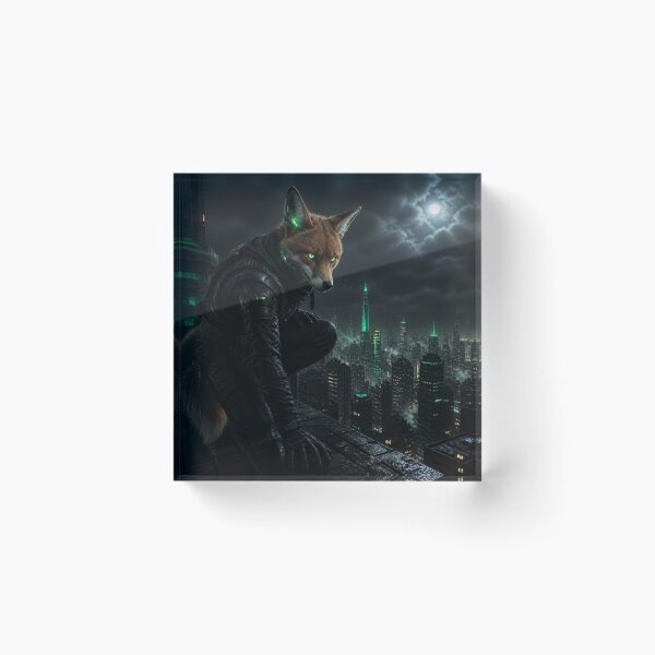 Item preview, Cyberpunk Fox Ninja Tactical Techwear Dystopian City Art designed and sold by LazyDayzCo.