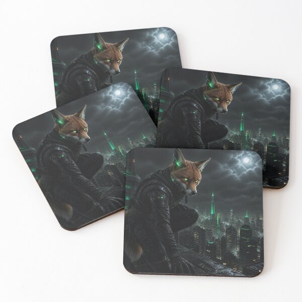 Item preview, Cyberpunk Fox Ninja Tactical Techwear Dystopian City Art designed and sold by LazyDayzCo.