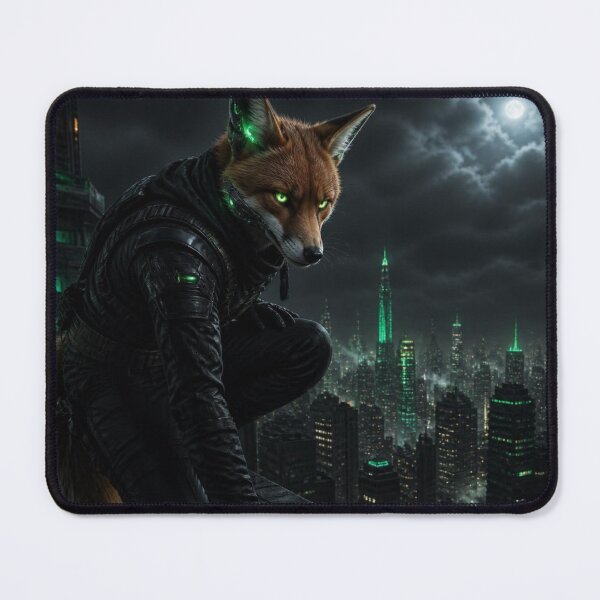 Item preview, Cyberpunk Fox Ninja Tactical Techwear Dystopian City Art designed and sold by LazyDayzCo.
