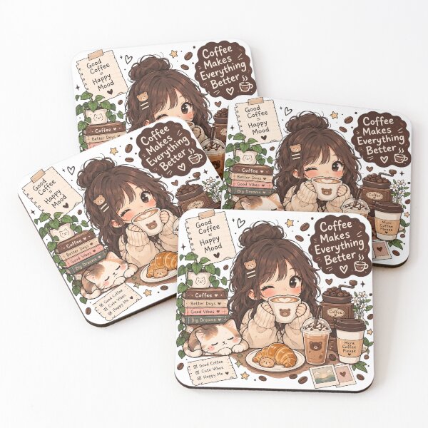 Item preview, Coffee makes everything better - Cute kawaii girl with coffee designed and sold by LunaVales.