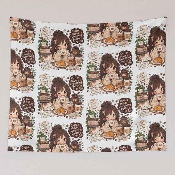 Item preview, Coffee makes everything better - Cute kawaii girl with coffee designed and sold by LunaVales.