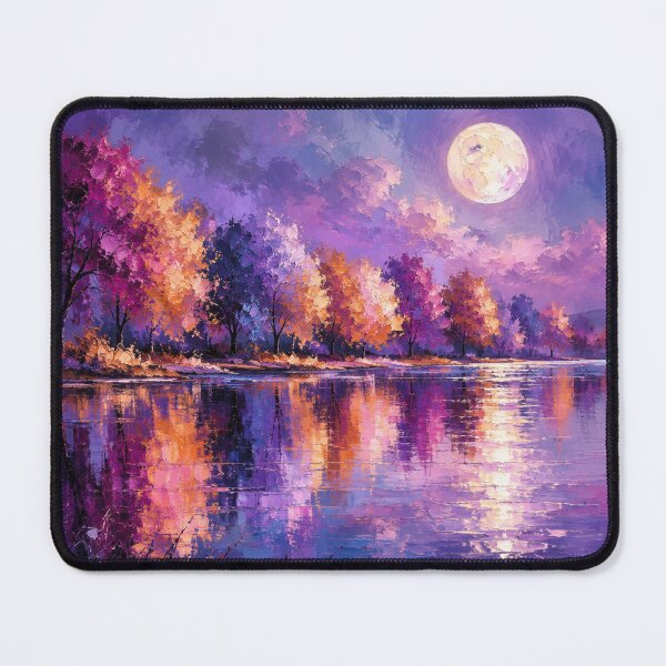 Item preview, Amethyst Moonfall - Purple & Gold Moonlit Lake Painting designed and sold by Joey Santiago.