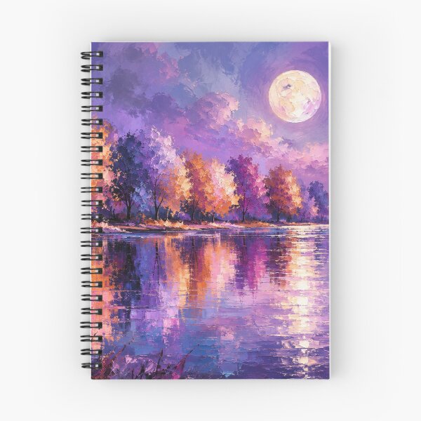 Item preview, Amethyst Moonfall - Purple & Gold Moonlit Lake Painting designed and sold by Joey Santiago.