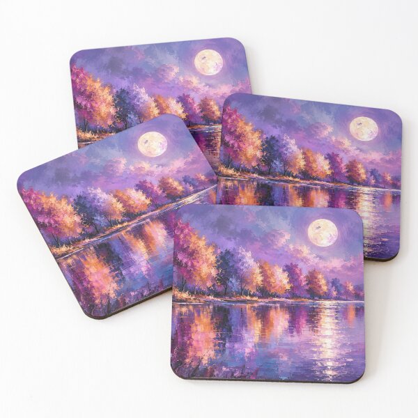 Item preview, Amethyst Moonfall - Purple & Gold Moonlit Lake Painting designed and sold by Joey Santiago.