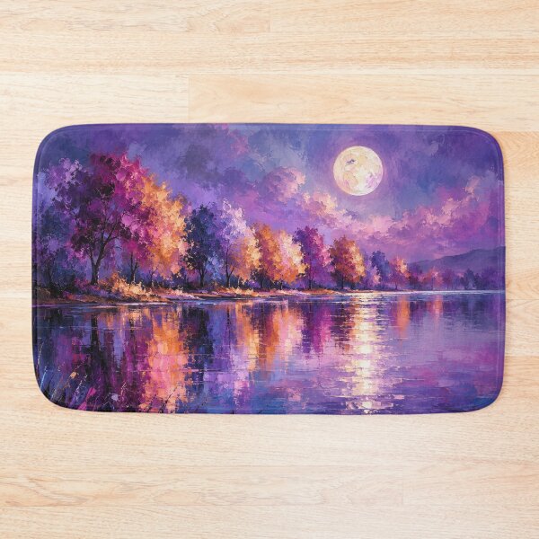 Item preview, Amethyst Moonfall - Purple & Gold Moonlit Lake Painting designed and sold by Joey Santiago.