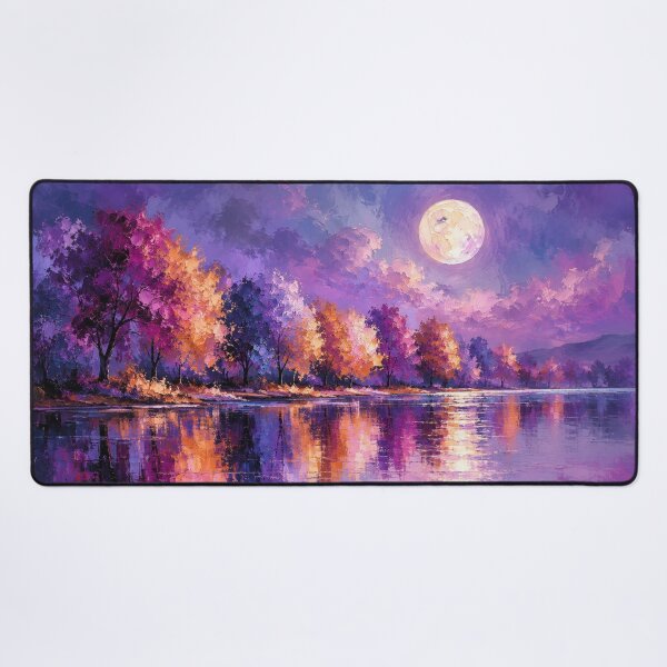Item preview, Amethyst Moonfall - Purple & Gold Moonlit Lake Painting designed and sold by Joey Santiago.