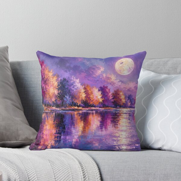 Item preview, Amethyst Moonfall - Purple & Gold Moonlit Lake Painting designed and sold by Joey Santiago.