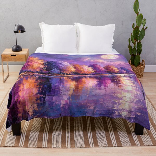 Item preview, Amethyst Moonfall - Purple & Gold Moonlit Lake Painting designed and sold by Joey Santiago.