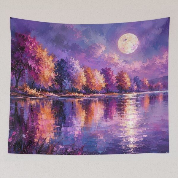 Item preview, Amethyst Moonfall - Purple & Gold Moonlit Lake Painting designed and sold by Joey Santiago.