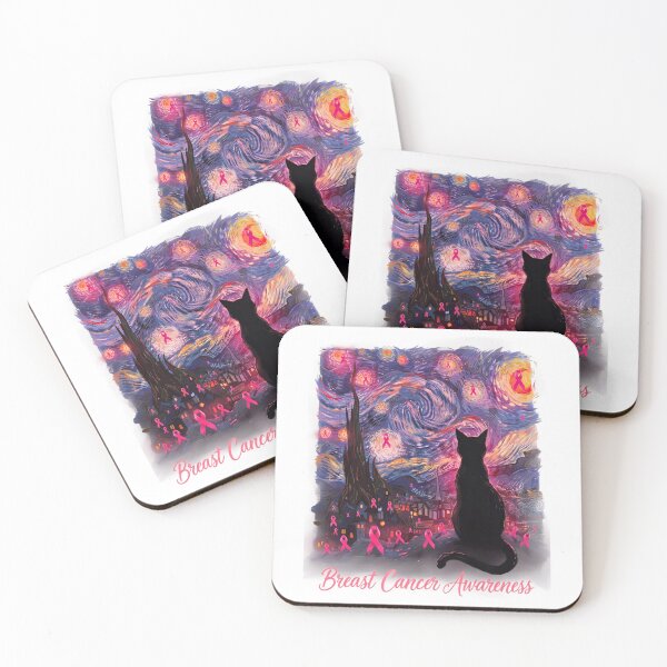 Item preview, Starry Night Black Cat Pink Ribbon Breast Cancer Awareness Art designed and sold by DYAFLK.