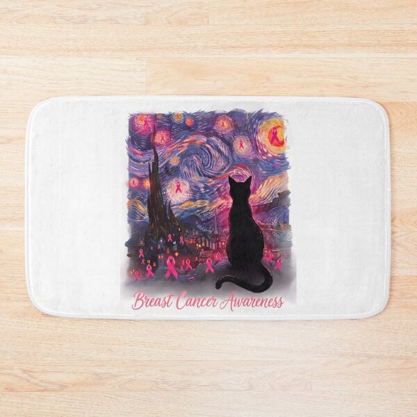 Item preview, Starry Night Black Cat Pink Ribbon Breast Cancer Awareness Art designed and sold by DYAFLK.