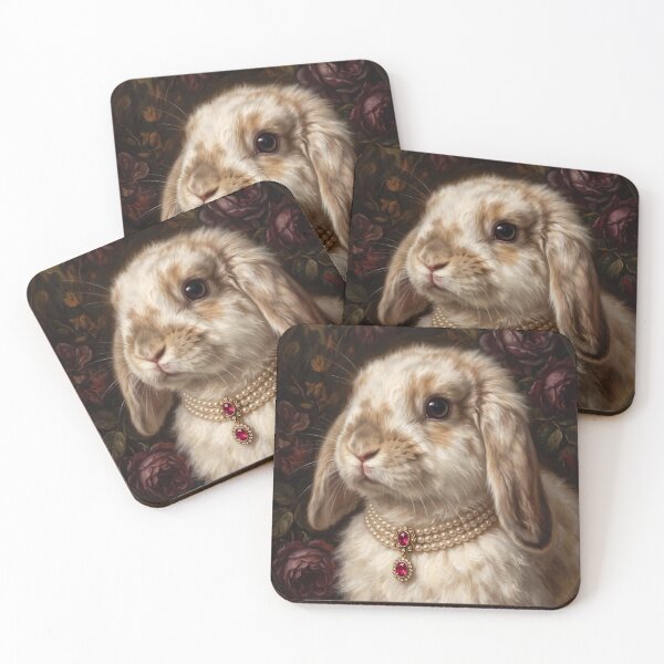 Item preview, Regal Lop Ear Bunny with Ruby Pearl Necklace designed and sold by Real Beast Art.