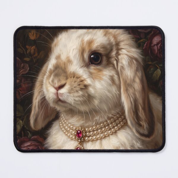 Item preview, Regal Lop Ear Bunny with Ruby Pearl Necklace designed and sold by Real Beast Art.