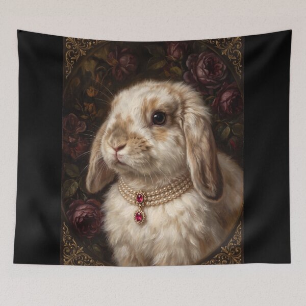 Item preview, Regal Lop Ear Bunny with Ruby Pearl Necklace designed and sold by Real Beast Art.