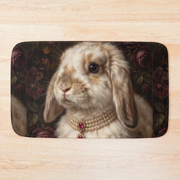 Item preview, Regal Lop Ear Bunny with Ruby Pearl Necklace designed and sold by Real Beast Art.