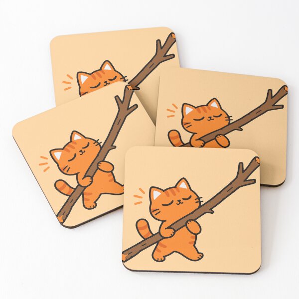 Item preview, Orange Cat Walking with a Tree Branch – Cute Autumn Cat designed and sold by MewMade.