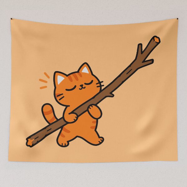 Item preview, Orange Cat Walking with a Tree Branch – Cute Autumn Cat designed and sold by MewMade.