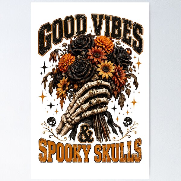 Item preview, Good Vibes And Spooky Skulls Skeleton Flower Bouquet designed and sold by Sovereign Supply Co..