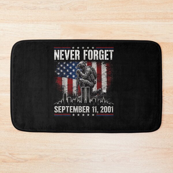 Item preview, Never Forget September 11 2001 Soldier Kneeling Twin Towers American Flag Memorial Fan Apparel designed and sold by Sendowart.