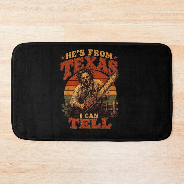 Item preview, Hes From Texas I Can Tell Leatherface Chainsaw Retro Sunset Horror Movie Fan Apparel designed and sold by Sendowart.