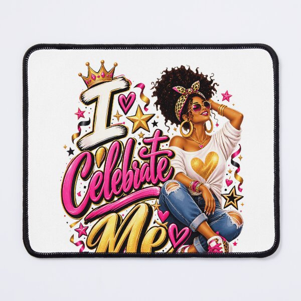 Item preview, I Celebrate Me Confident Black Woman Pink Gold Crown Self Love Empowerment Fan Apparel designed and sold by Sendowart.