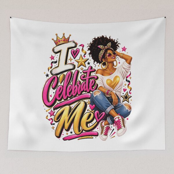 Item preview, I Celebrate Me Confident Black Woman Pink Gold Crown Self Love Empowerment Fan Apparel designed and sold by Sendowart.