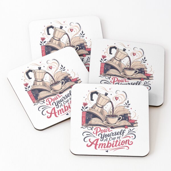 Item preview, Pour Yourself A Cup Of Ambition Coffee Books Open Pages Motivational Quote Fan Apparel designed and sold by slmfams.