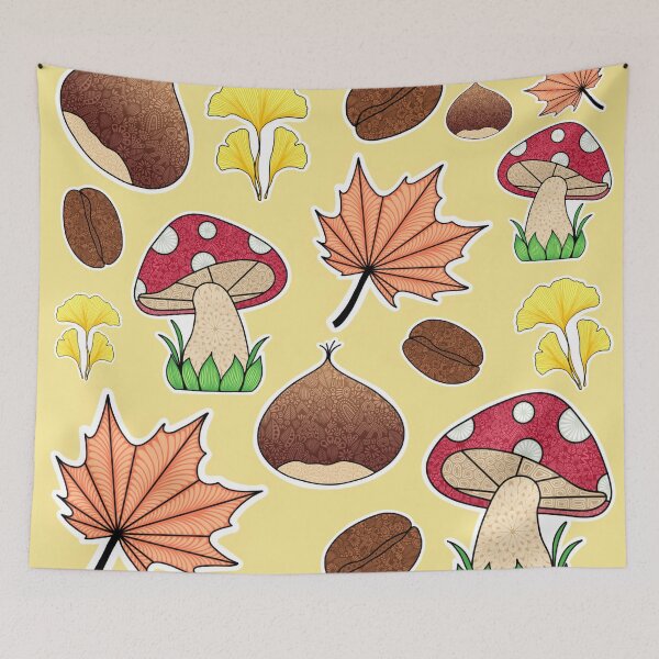 Item preview, November Cozy Autumn – Zentangle Mushrooms & Falling Leaves Pattern designed and sold by FioreDiCiliegio.