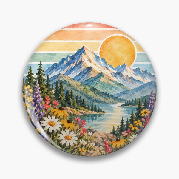 Item preview, Retro mountain with wildflowers designed and sold by trendspatterns.