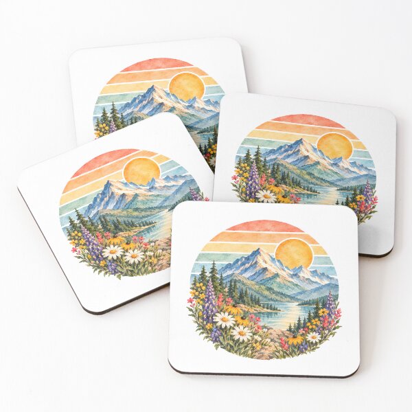 Item preview, Retro mountain with wildflowers designed and sold by trendspatterns.