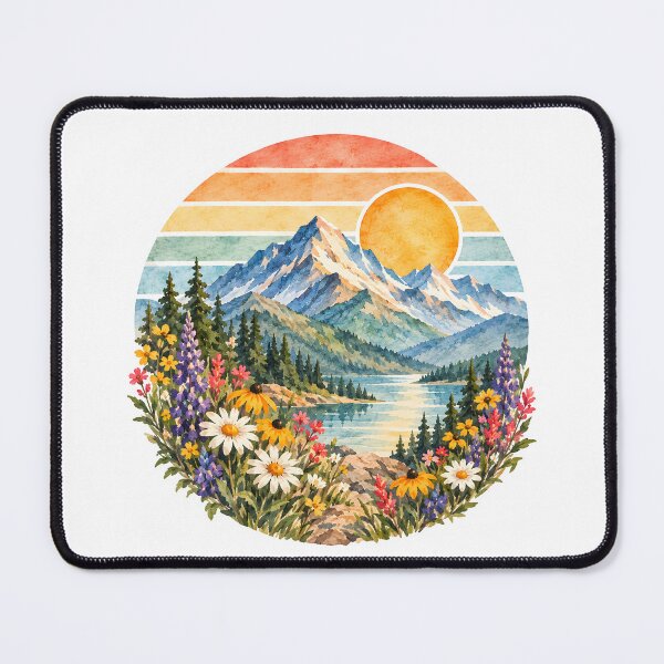 Item preview, Retro mountain with wildflowers designed and sold by trendspatterns.