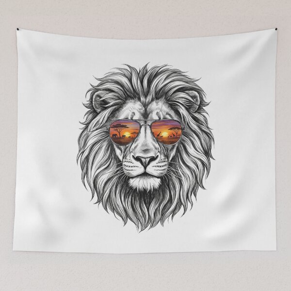 Item preview, Lion African Savanna Sunset Shades Reflection designed and sold by Bad-Decisions-Designs.