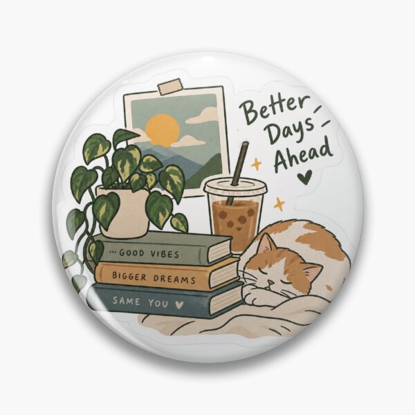 Item preview, Better Days Ahead Cozy Cat Sticker – Aesthetic Books, Coffee & Plant Illustration designed and sold by Dikons.