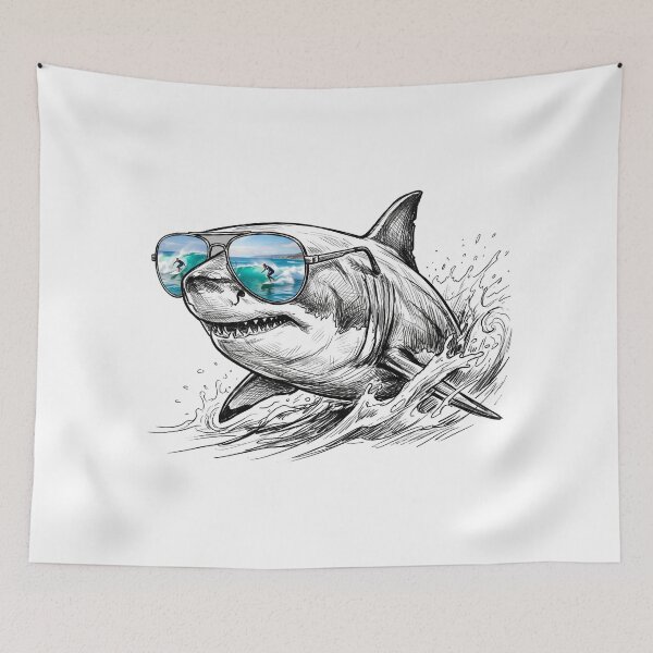 Item preview, Shark Surfing Ocean Wave Shades Reflection designed and sold by Bad-Decisions-Designs.