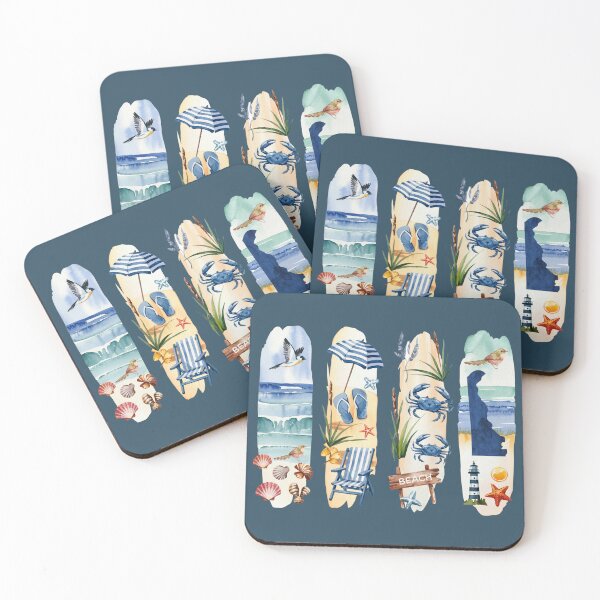 Item preview, Delaware Beach Watercolor – Crabs, Lighthouse & Shore Birds designed and sold by Marie Gems.