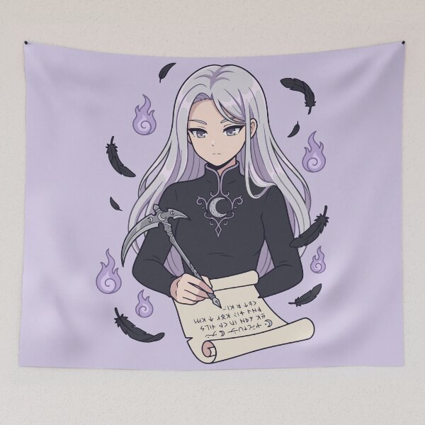 Item preview, Gothic Anime Raven Sorceress Writing Magic Runes designed and sold by JEMAR Designs.