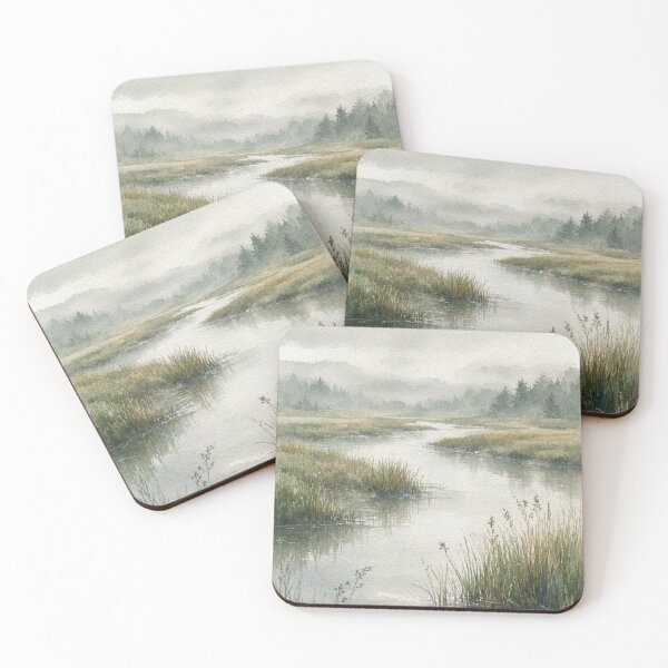 Item preview, Misty River Marsh Watercolor Landscape designed and sold by ShieldRockPrints.
