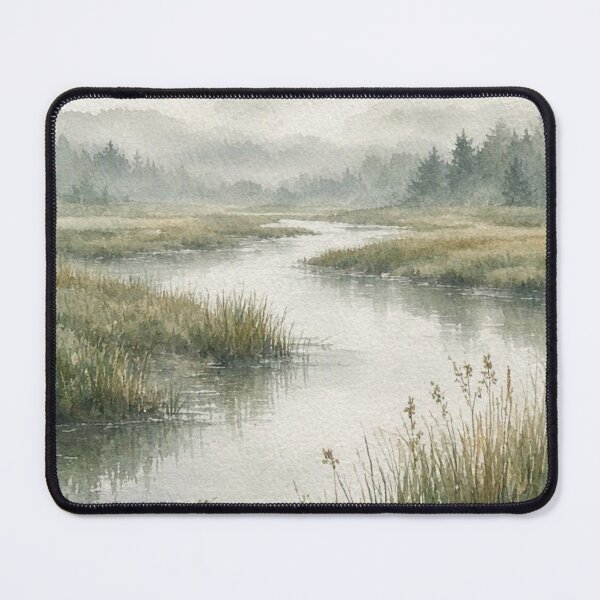 Item preview, Misty River Marsh Watercolor Landscape designed and sold by ShieldRockPrints.