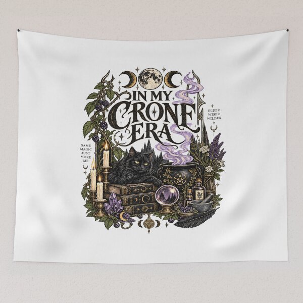 Item preview, Crone Era Older Wiser Wilder Witchy Woman Gothic Black Cat Moon Magic Dark Cottagecore designed and sold by CatiaStudioArt.