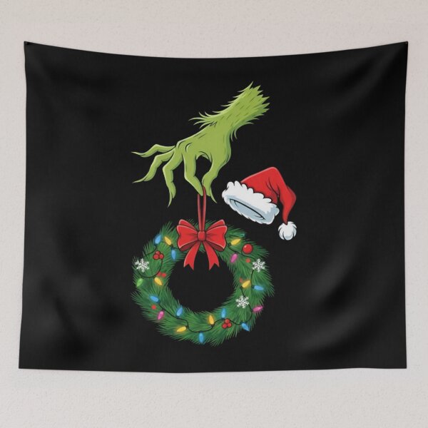 Item preview, Grinch Hand Holding Christmas Wreath with Santa Hat designed and sold by CalistaLueilwit.