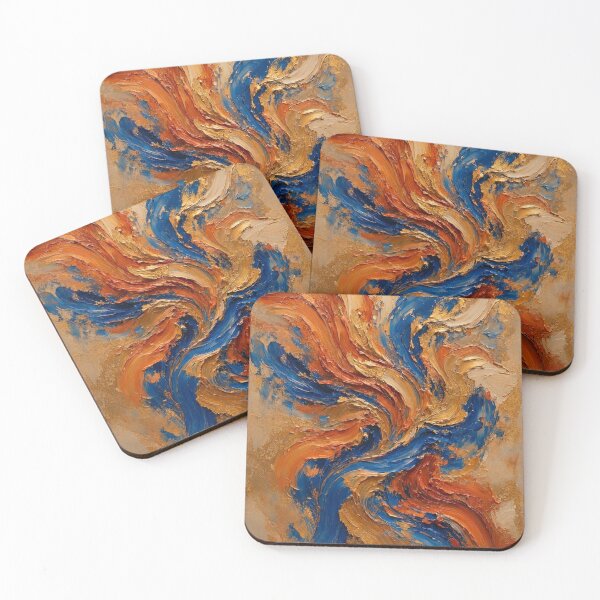 Item preview, Kinetic Blue and Gold Abstract Impasto Oil Painting designed and sold by ShieldRockPrints.