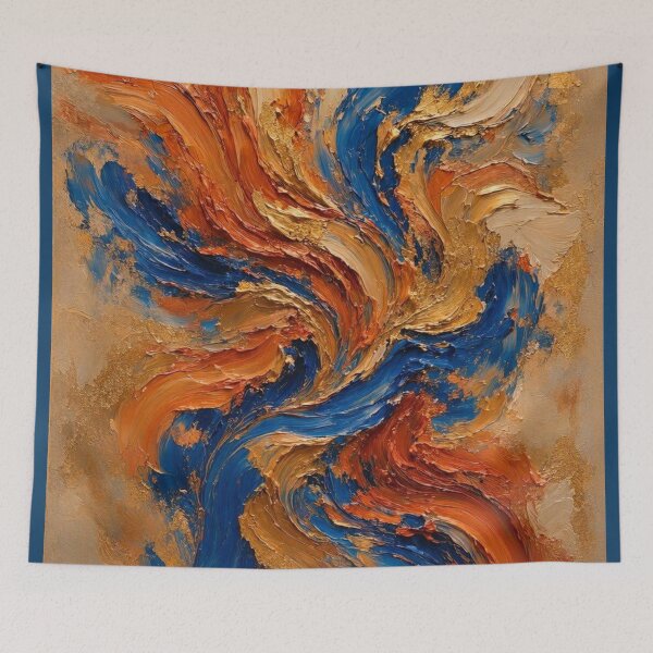 Item preview, Kinetic Blue and Gold Abstract Impasto Oil Painting designed and sold by ShieldRockPrints.