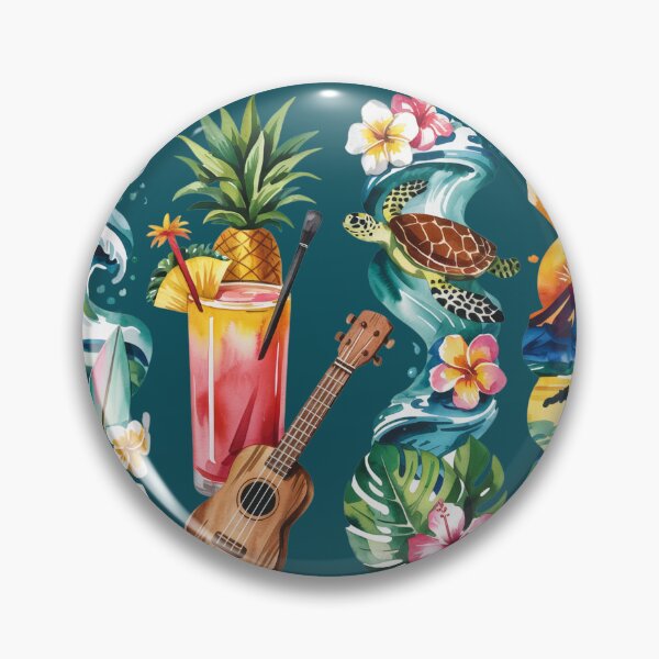 Item preview, Hawaii Island Watercolor – Turtle, Volcano & Ukulele designed and sold by Marie Gems.